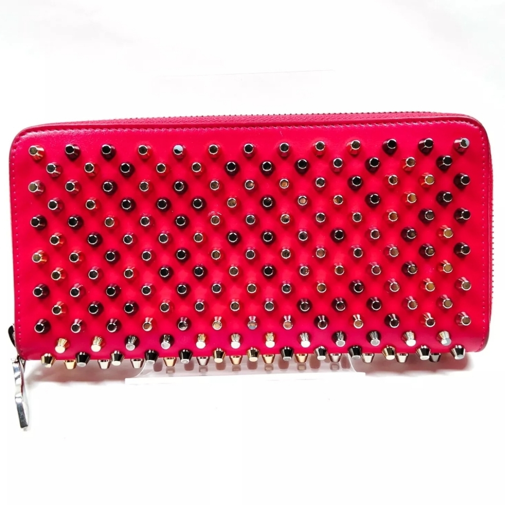 Christian Louboutin Studded Long Wallet Pink Leather - Picture 1 of 9